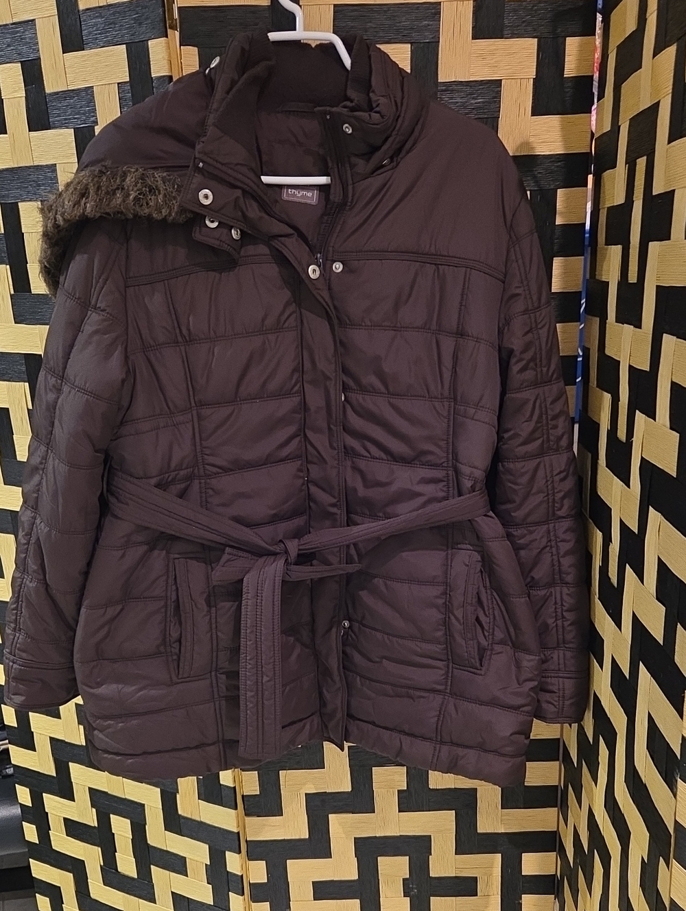 Thyme Maternity Quilted Belted Puffer Coat - Brown